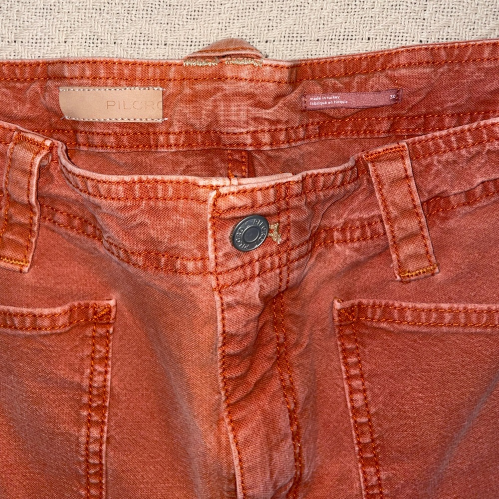 Anthropologie Pilcro Orange Rust The Carpenter Wide Leg Pants Size 30 - Picture 8 of 10
